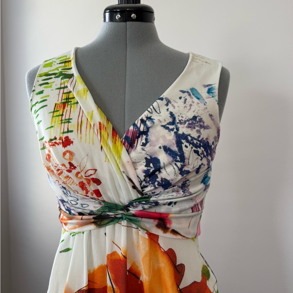 Orange and Red Ruched Midi Sundress for Wedding Guest